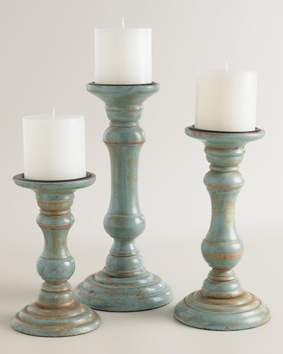 Blue Hand-Painted Wood Newport Candleholder | Everything Turquoise